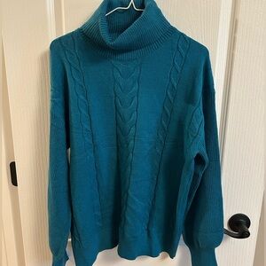 NWT Leani Chic Teal Cable Knit Turtleneck Sweater
